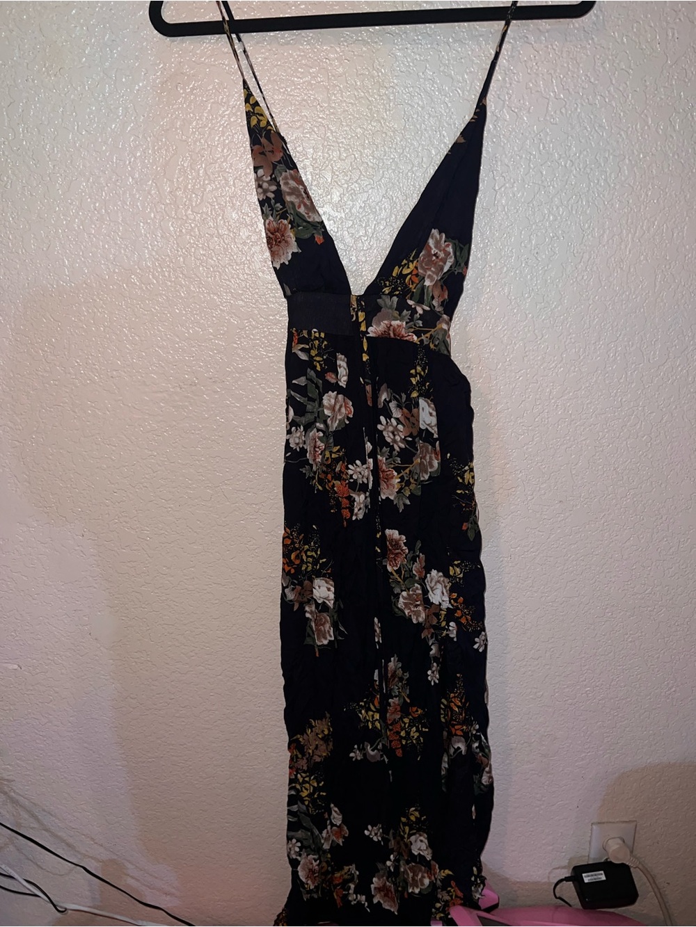 Navy a blue  Floral V-Neck Maxi Dress